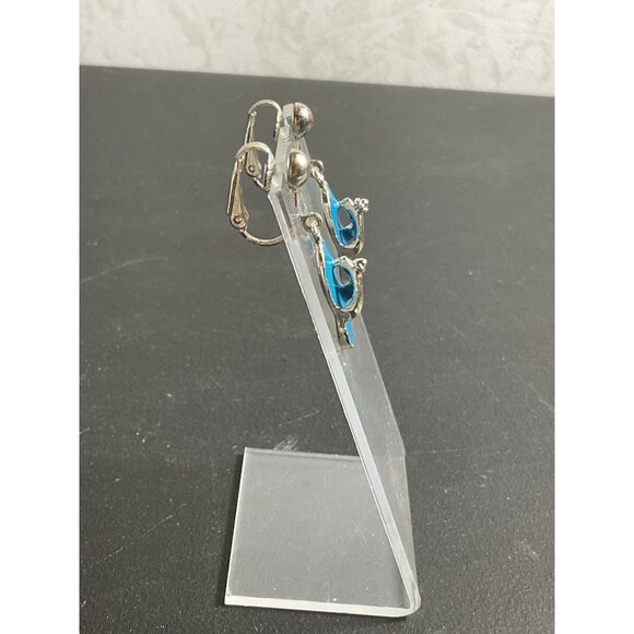 Silver & Blue Flip Flop Clip-On Earrings - Picture 2 of 4